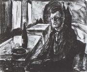 Edvard Munch Winebottle and myself oil painting